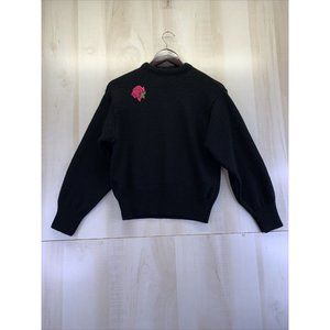 Vintage 1980-90s Black Knit Rose Embroidered Sweater by Picket & Post Petites S